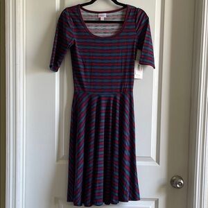 2 for $20 LuLaRoe Nicole Navy and red arrow Striped Midi Dress